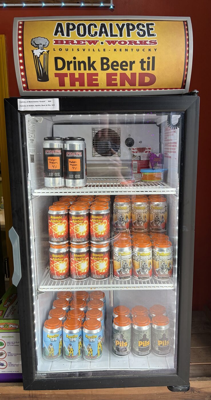 Cooler of Apocalypse cans, growlers and 6-packs